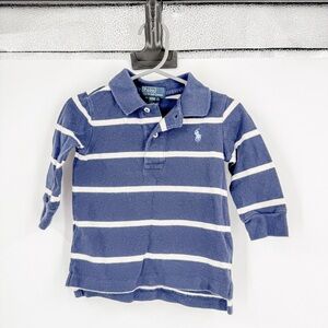 Polo by Ralph Lauren Blue and White Striped Long Sleeve Polo